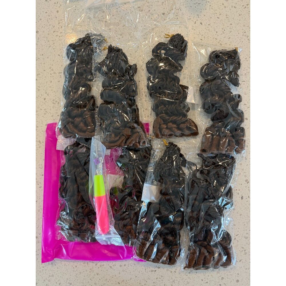 Burmese Curly Synthetic Pre-Looped Crochet Hair 12in 8-Pack T30 Black Brown